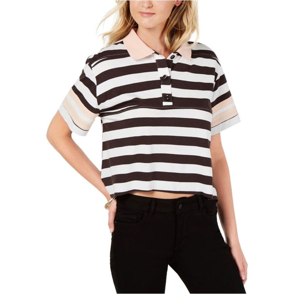 Rules of Etiquette Womens Boxy Striped Polo Shirt, Black, L, DM